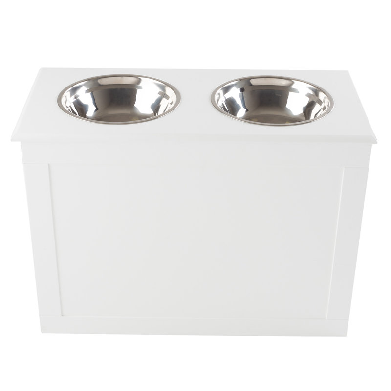 PETMAKER Elevated Dog Bowls with Storage White